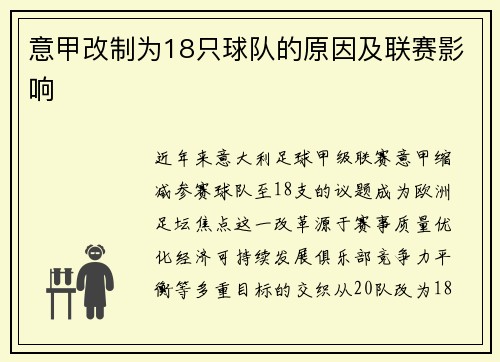 意甲改制为18只球队的原因及联赛影响