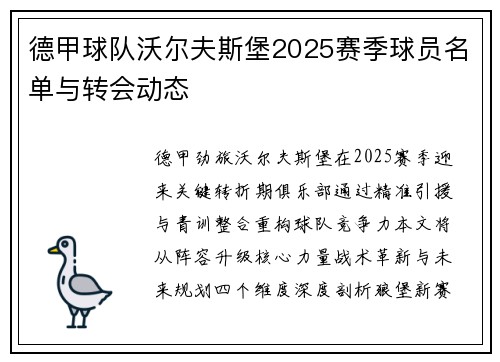 德甲球队沃尔夫斯堡2025赛季球员名单与转会动态