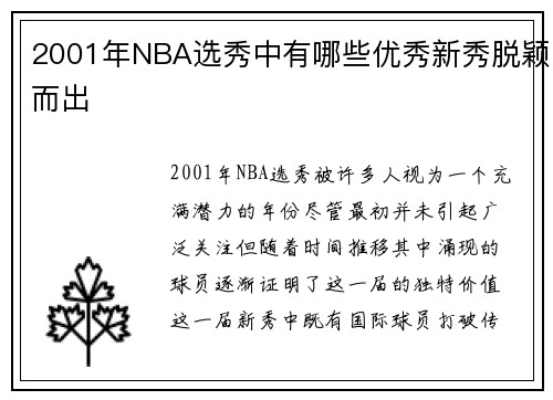 2001年NBA选秀中有哪些优秀新秀脱颖而出